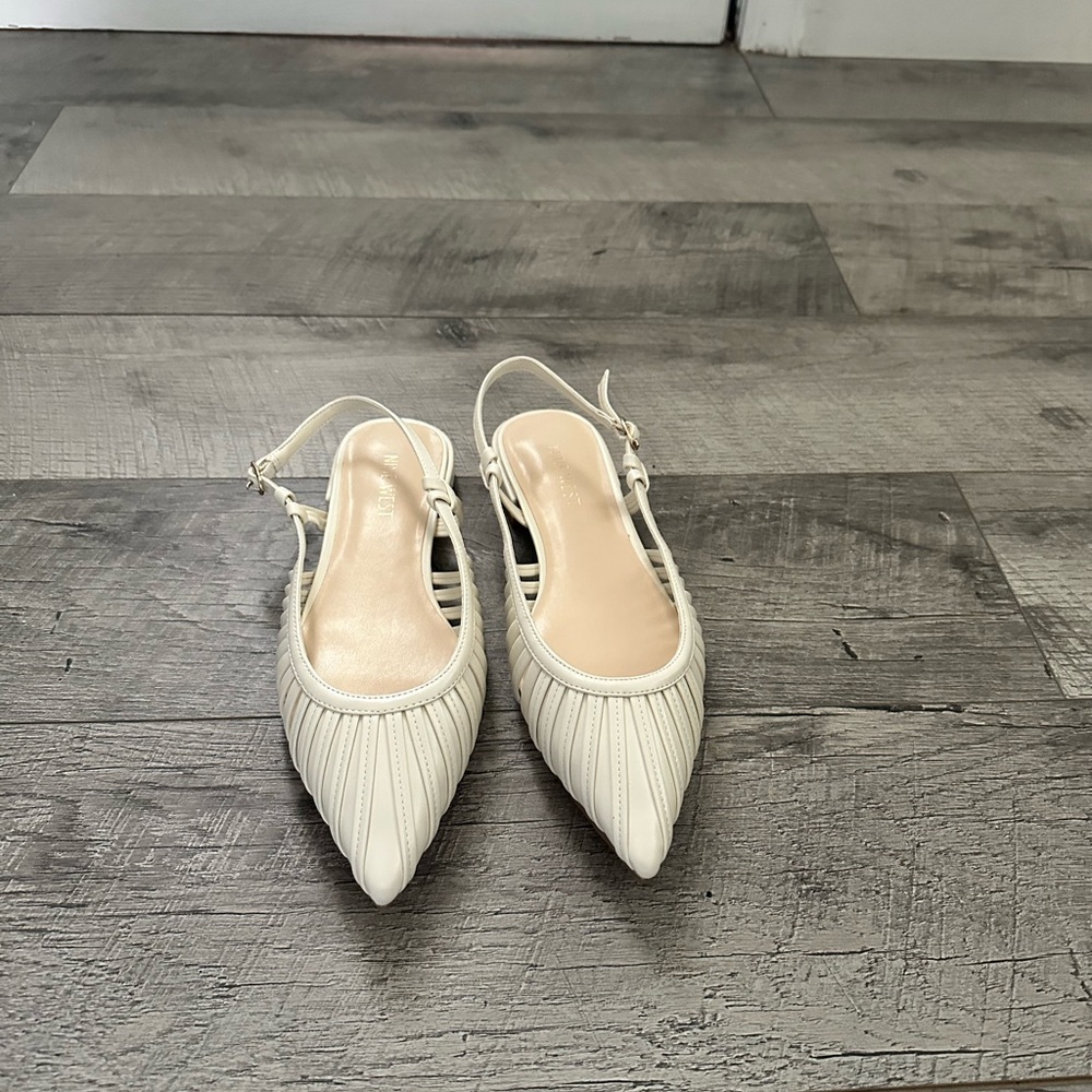 Nine West Pointed Toe Sling‑Back Flats | White